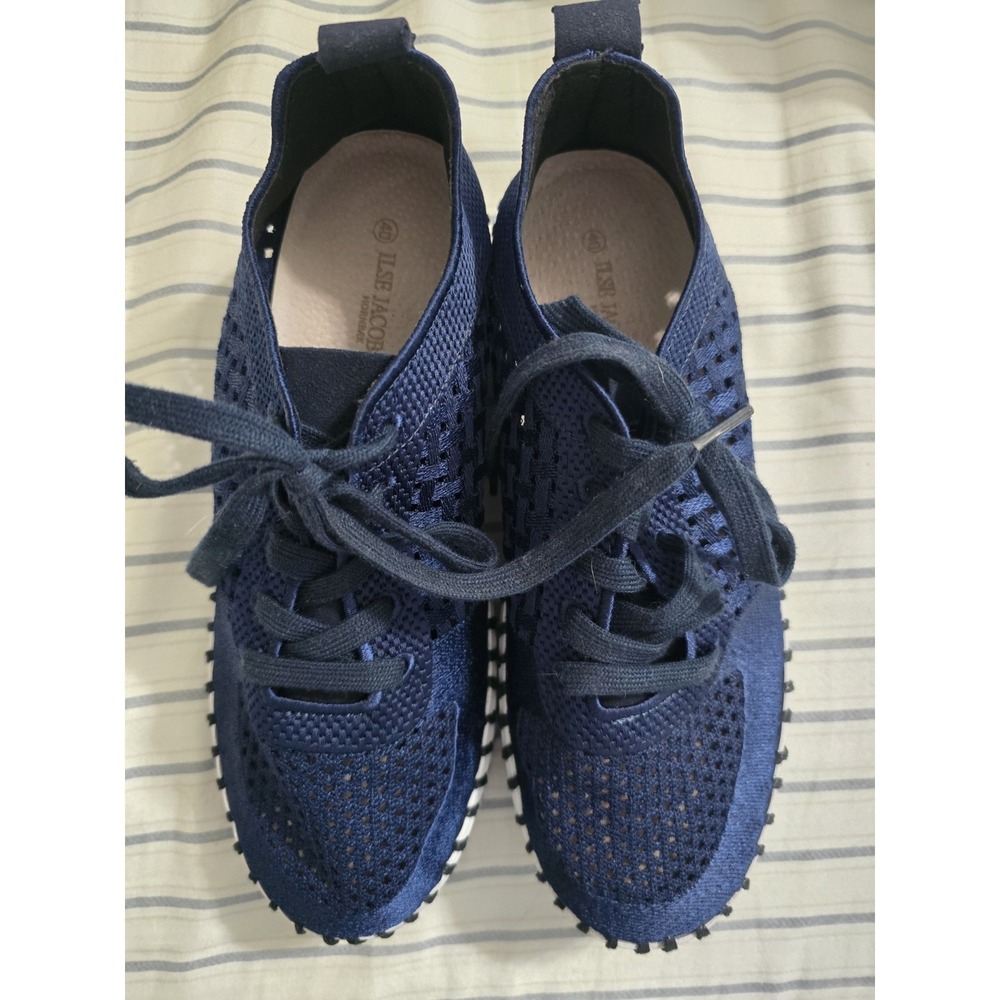 ISLE JACOBSEN Navy TULIP LACE UP PLATFORM SNEAKER SHOES Sz 40 US 9 EUC